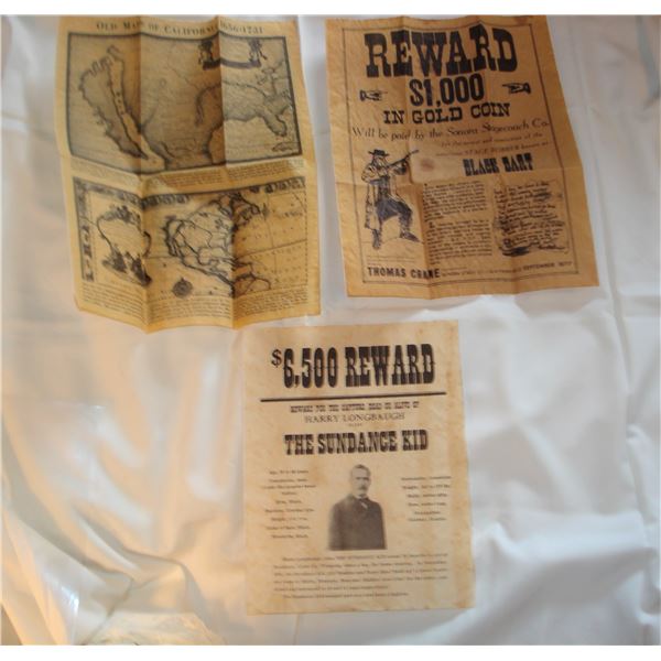 Reproductions old map and Wanted posters