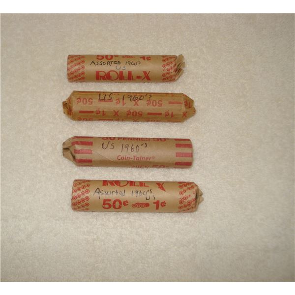 4 Rolls US pennies 1960s