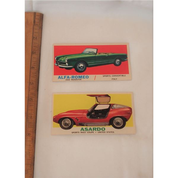 pair vintage sports car trade cards