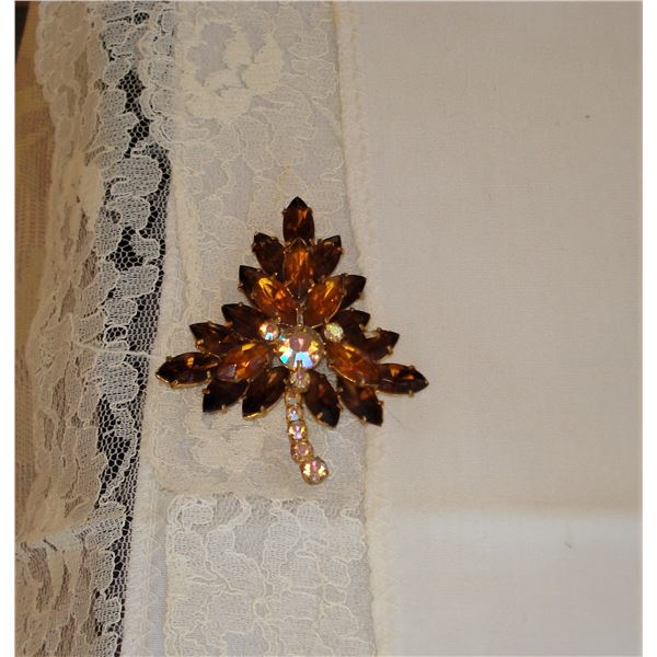 Autumn Leaf rhinestone brooch