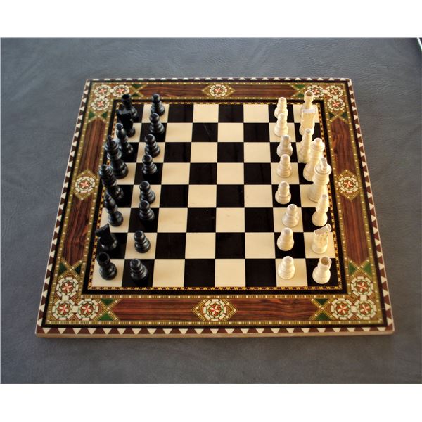 Large Chess Board with wood game pieces