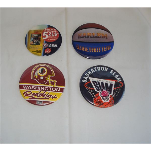 Sports Pinbacks  Washington Red Skins, Saskatoon Slam etc.