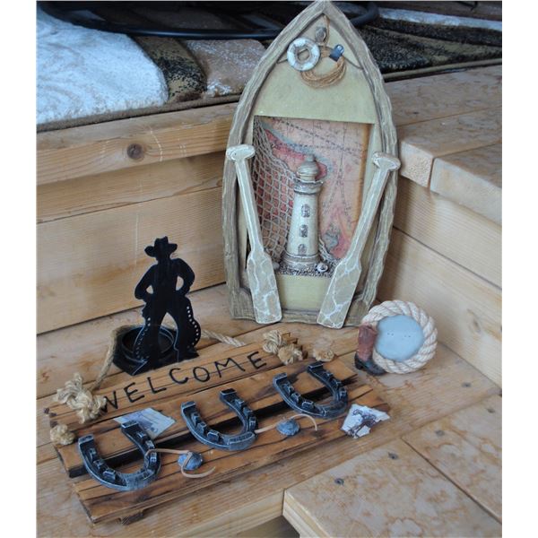 Home Décor Items  Welcome sign  Cowboy Candle Holder  Canoe