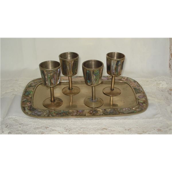 Vintage Alpace Liqueur Glasses and Serving Tray