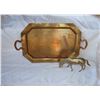 Image 1 : Old brass tray with copper handles and brass horse