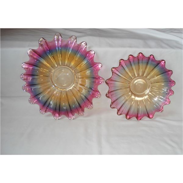 Pair of vintage iridescent star burst design plates