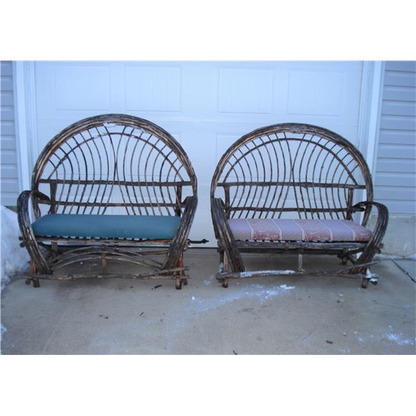 Pair Rustic Willow Love Seats with cushions