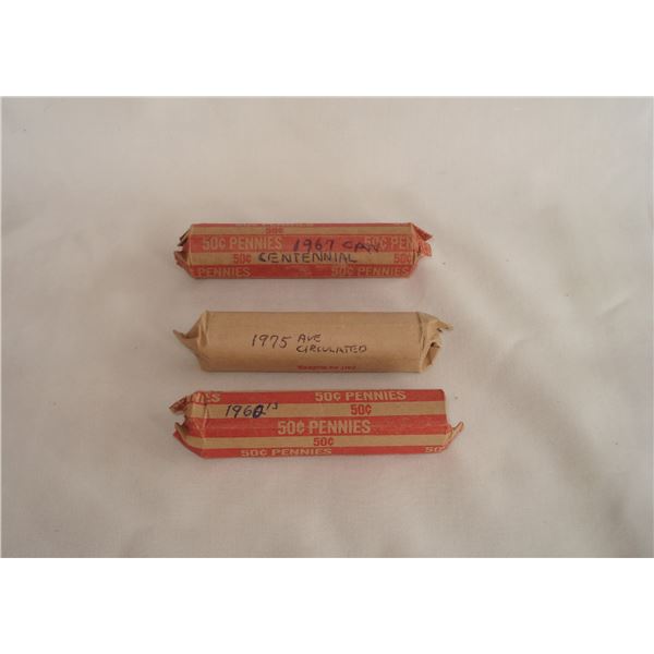 3 Rolls Pennies  Average Circulated Condition