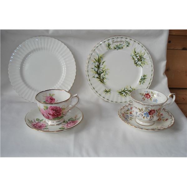 Royal Albert Plate and Teacups  White plate is Paragon