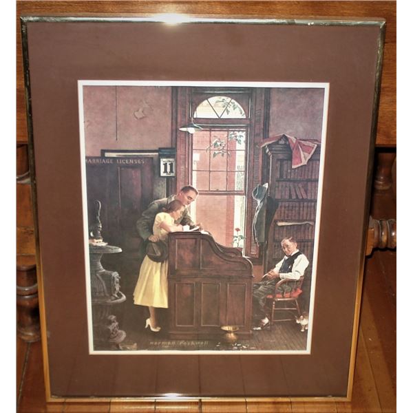 Framed Norman Rockwell print Signing the Marriage License