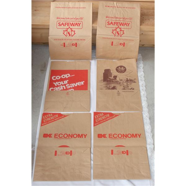 46 Vintage Grocery Bags  25 Co-op Cash Save, 8 Co-op Grain elevator, 9 OK Economy 4  Small Leaf Safe