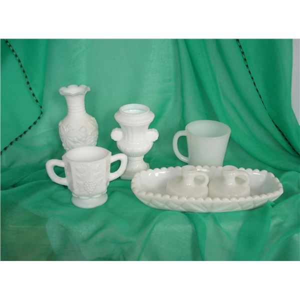 Assorted Milk Glass and white ware items