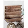 Image 2 : Large wooden desk file organizer, antique kettle and 8 inch furnace/dryer vent brush