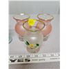 Image 2 : 3 glass bud vases and 4 small blue glass goblets