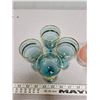 Image 3 : 3 glass bud vases and 4 small blue glass goblets