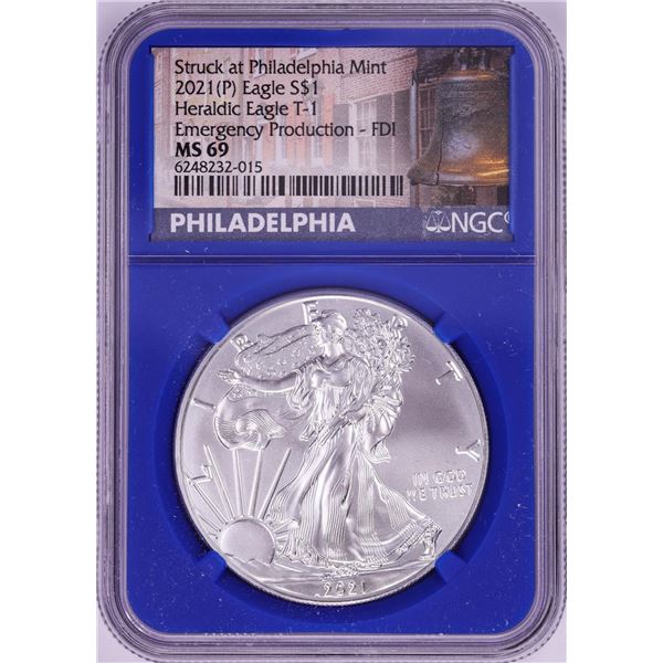 2021-(P) Type 1 $1 American Silver Eagle Coin NGC MS69 First Day Emergency Issue