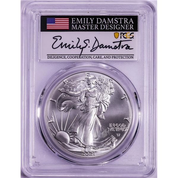2021 Type 2 $1 American Silver Eagle Coin PCGS MS70 First Strike Damstra Signature