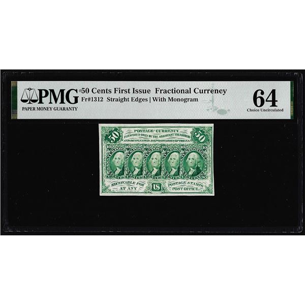 1863 First Issue Fifty Cents Fractional Note Fr.1312 PMG Choice Uncirculated 64