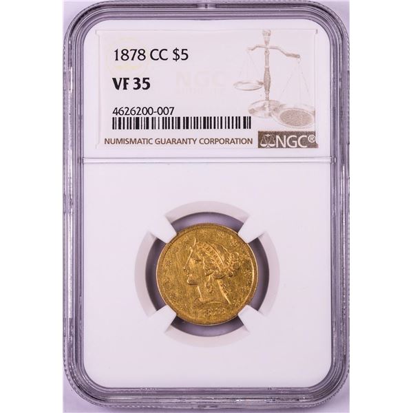 1878-CC $5 Liberty Head Half Eagle Gold Coin NGC VF35