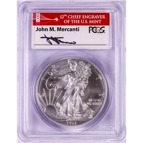 2012-(S) $1 American Silver Eagle Coin PCGS MS70 Mercanti Signed San Francisco