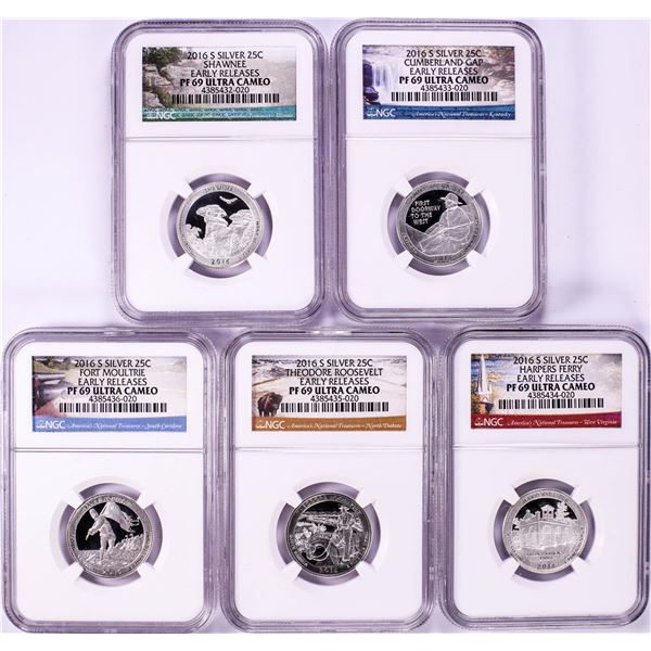 2016-S Silver Proof National Parks Quarter (5) Coin Set NGC PF69 Ultra Cameo ER