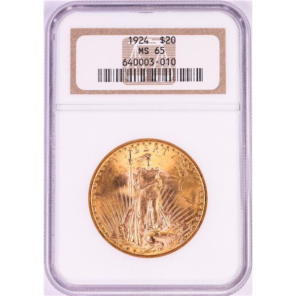 1924 $20 St. Gaudens Double Eagle Gold Coin NGC MS65