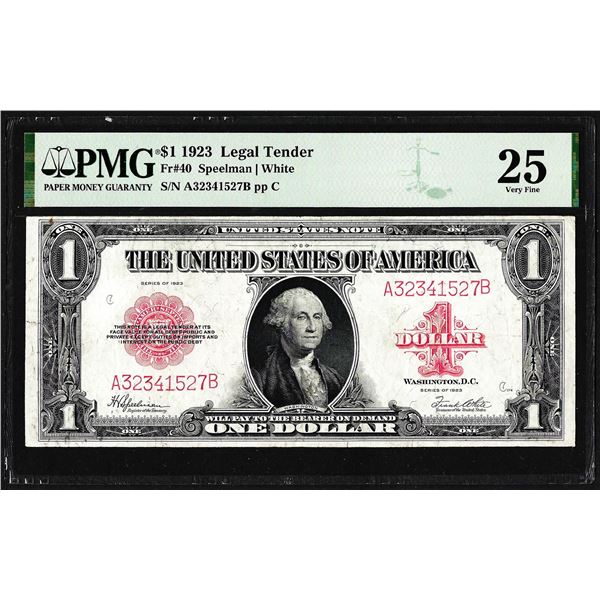 1923 $1 Legal Tender Note Fr.40 PMG Very Fine 25