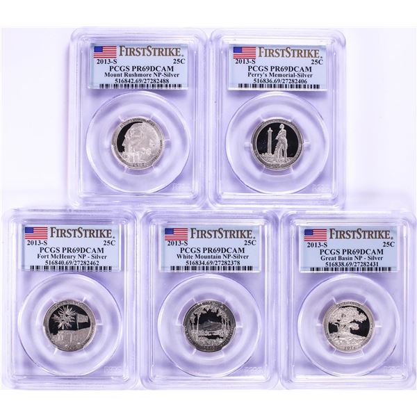 2013-S Silver Proof National Parks Quarter (5) Coin Set PCGS PR69DCAM First Strike