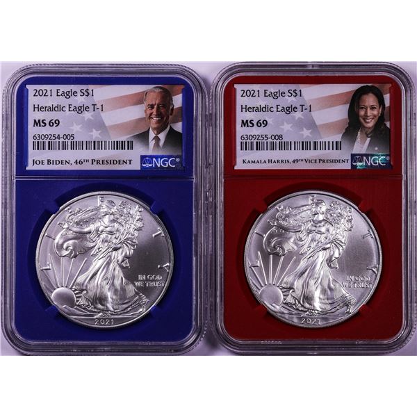 Lot of 2021 Type 1 $1 American Silver Eagle Coins NGC MS69 Biden & Harris Label