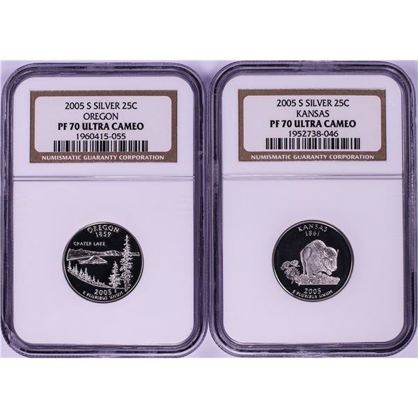 Lot of (2) 2005-S Proof Silver State Quarter Coins NGC PR70 Ultra Cameo