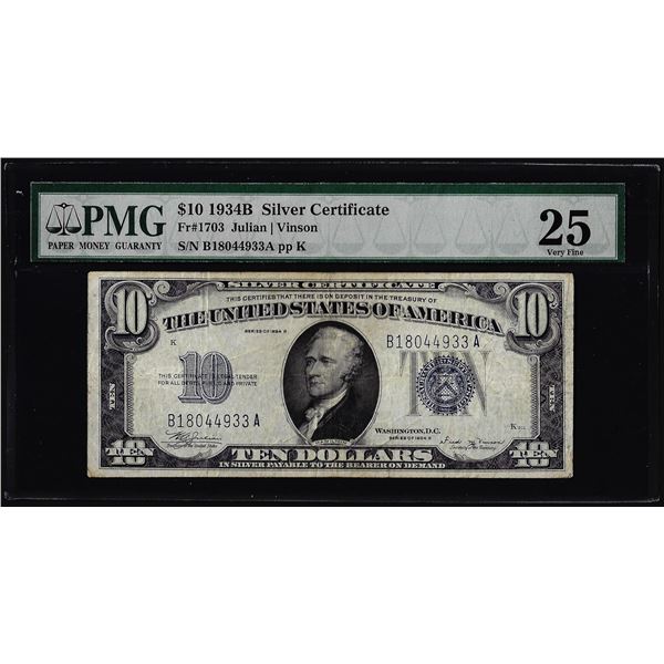 1934B $10 Silver Certificate Note Fr.1703 PMG Very Fine 25