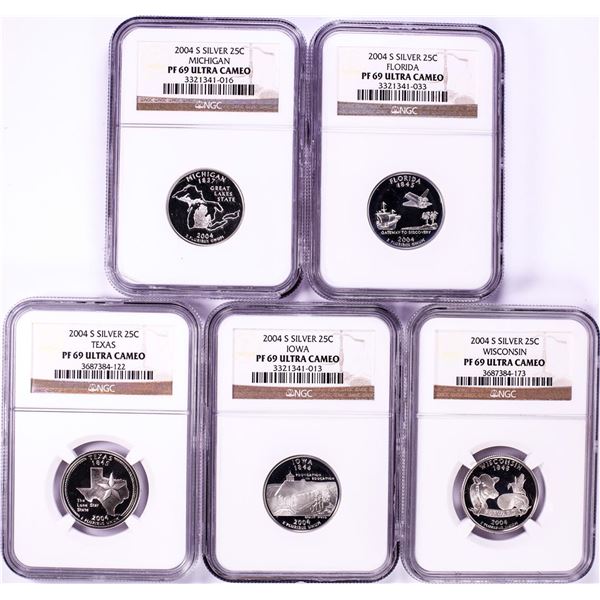 2004-S Silver Proof State Quarter (5) Coin Set NGC PF69 Ultra Cameo