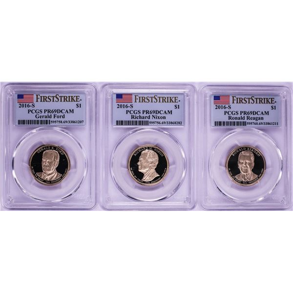 Lot of (3) 2016-S $1 Proof Presidential Dollar Coins PCGS PR69DCAM First Strike