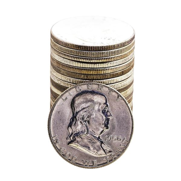 Roll of (20) Brilliant Uncirculated 1956 Franklin Half Dollar Coins