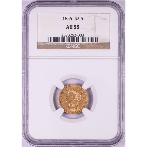 1855 $2 1/2 Liberty Head Quarter Eagle Gold Coin PCGS AU55
