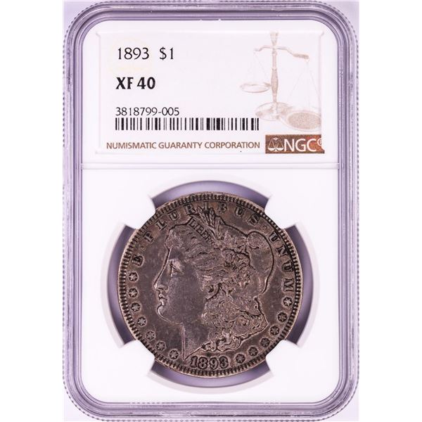 1893 $1 Morgan Silver Dollar Coin NGC XF40