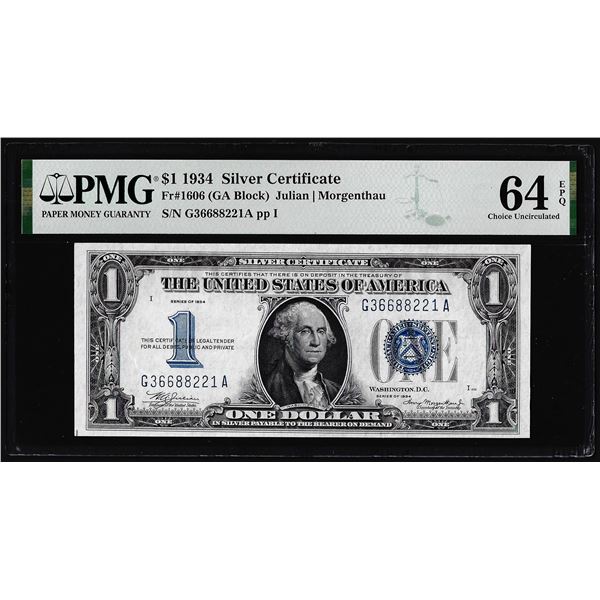 1934 $1 Funnyback Silver Certificate Note Fr.1606 PMG Choice Uncirculated 64EPQ