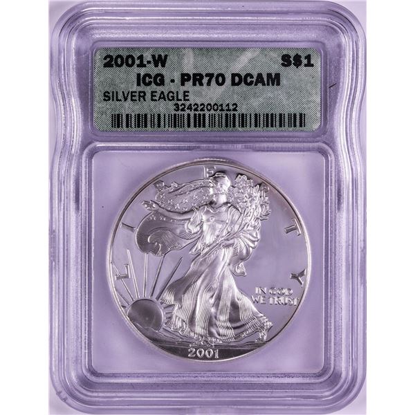 2001-W $1 Proof American Silver Eagle Coin ICG PR70DCAM