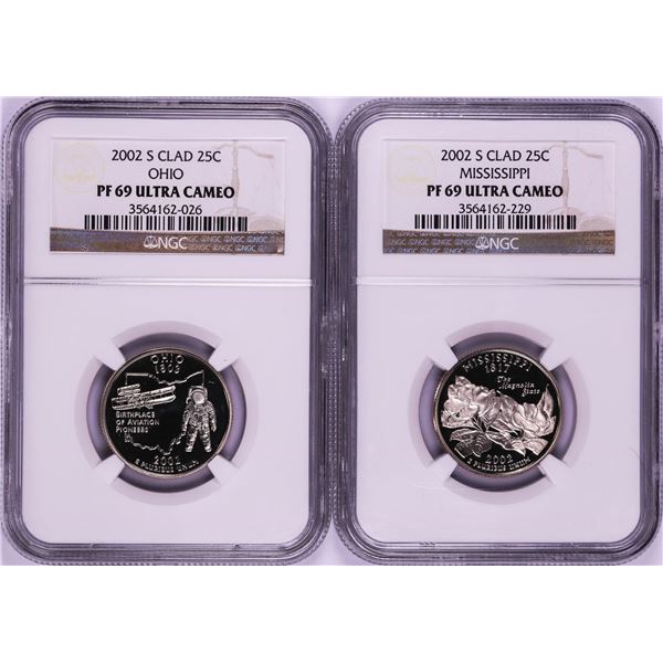 Lot of (2) 2002-S Proof Clad State Quarter Coins NGC PF69 Ultra Cameo