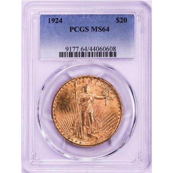 1924 $20 St. Gaudens Double Eagle Gold Coin PCGS MS64