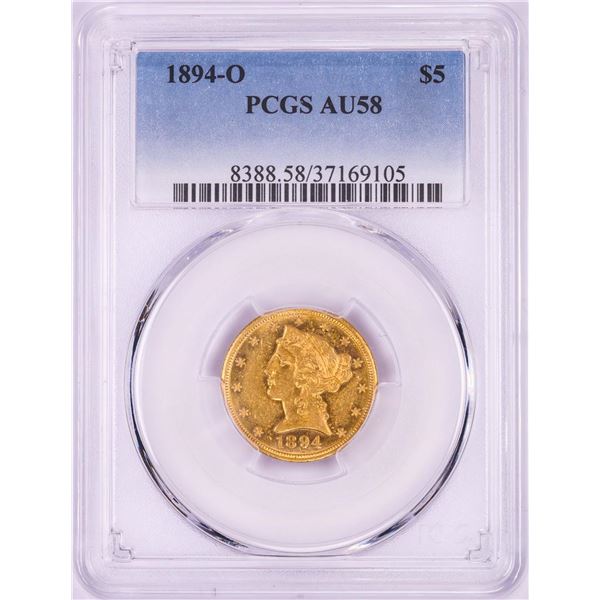 1894-O $5 Liberty Head Half Eagle Gold Coin PCGS AU58
