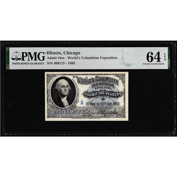 1893 World's Columbian Exposition Ticket Washington PMG Choice Uncirculated 64EPQ