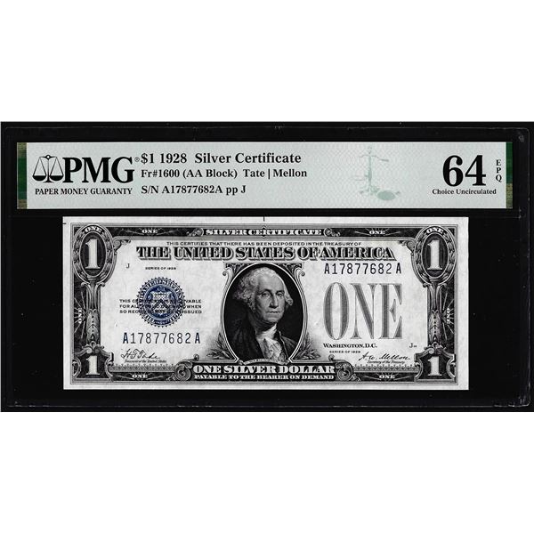 1928 $1 Funnyback Silver Certificate Note Fr.1600 PMG Choice Uncirculated 64EPQ
