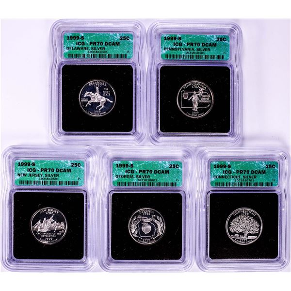 1999-S Silver Proof State Quarter (5) Coin Set ICG PR70DCAM