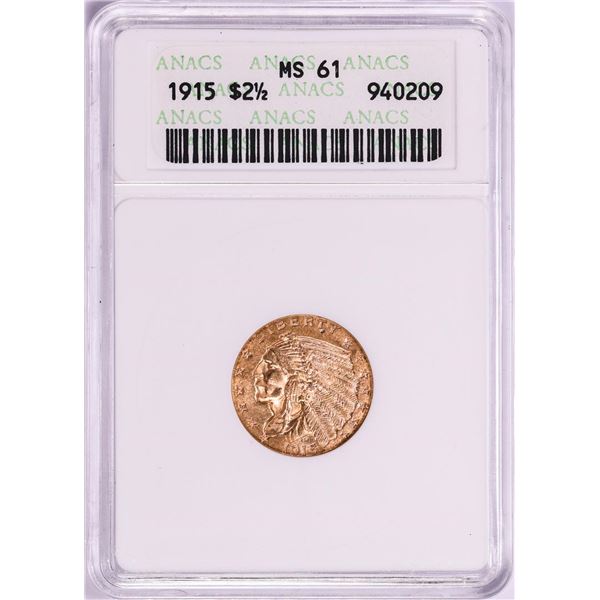 1915 $2 1/2 Indian Head Quarter Eagle Gold Coin ANACS MS61