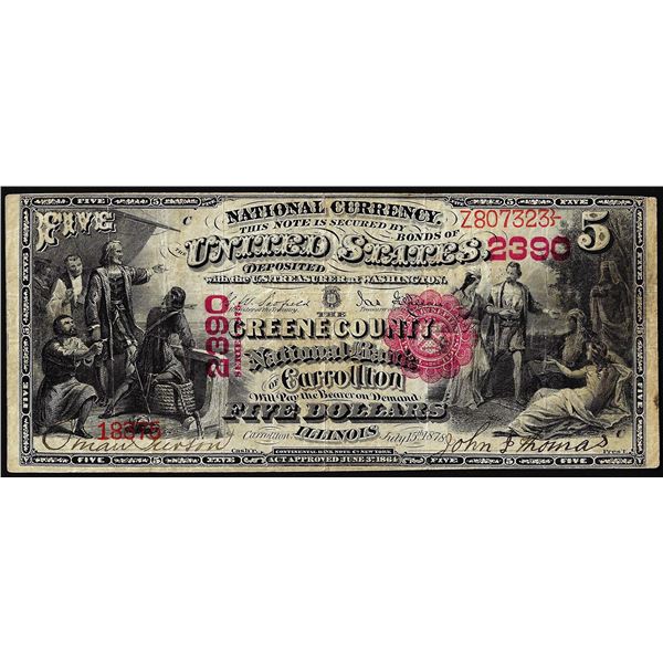 1875 $5 Greene County National Bank Carrollton, IL CH# 2390 National Currency Note