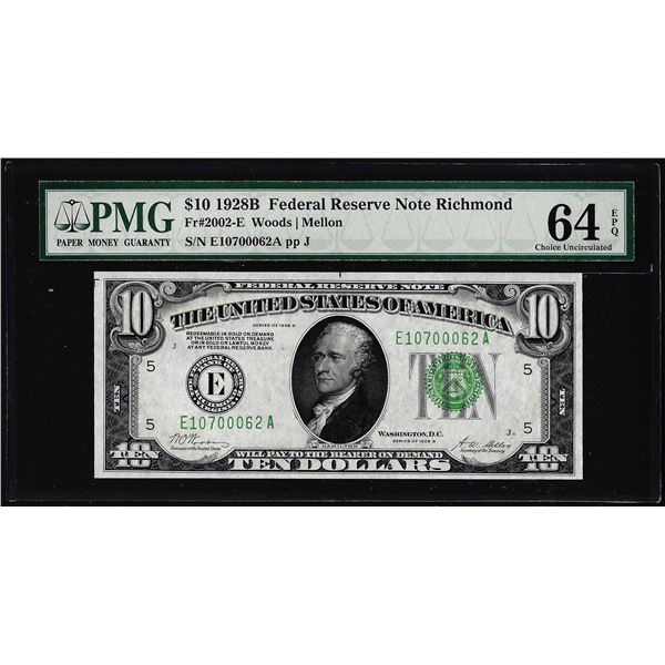 1928B $10 Federal Reserve Note Richmond Fr.2002-E PMG Choice Uncirculated 64EPQ