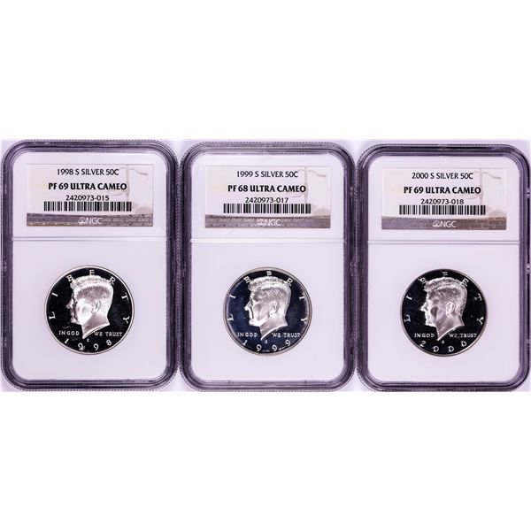 1998-S to 2000-S Silver Proof Kennedy Half Dollar Coins NGC PF69 Ultra Cameo