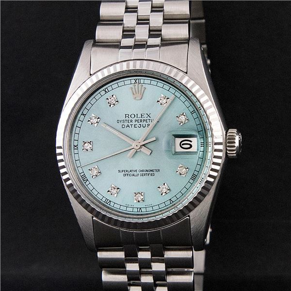Rolex Men's Stainless Steel Ice Blue Diamond Oyster Perpetual Datejust Wristwatch