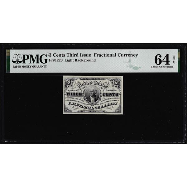 1863 Third Issue Three Cents Fractional Note Fr.1226 PMG Choice Uncirculated 64EPQ